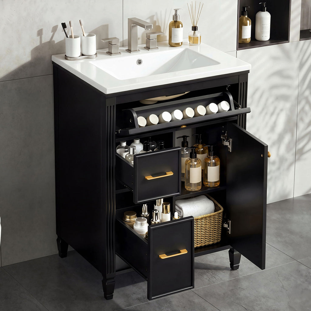 Freestanding Bathroom Vanity With Sink, Soft Close Door, Tip Out Drawer
