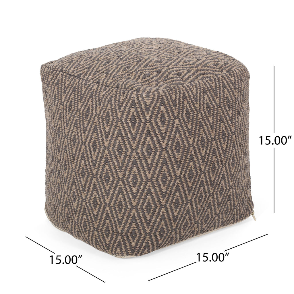Amuleto - Hand Loomed Cotton Pouf - Dark Gray / Brown