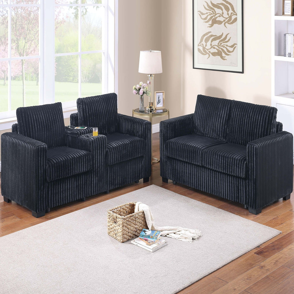 Modern Style 2 Piece Sofa Set With Cup Holders & Charging Port