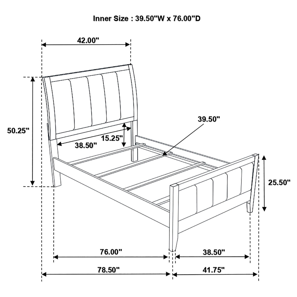 Twin Panel Bed With Headboard And Tapered Legs - Brown