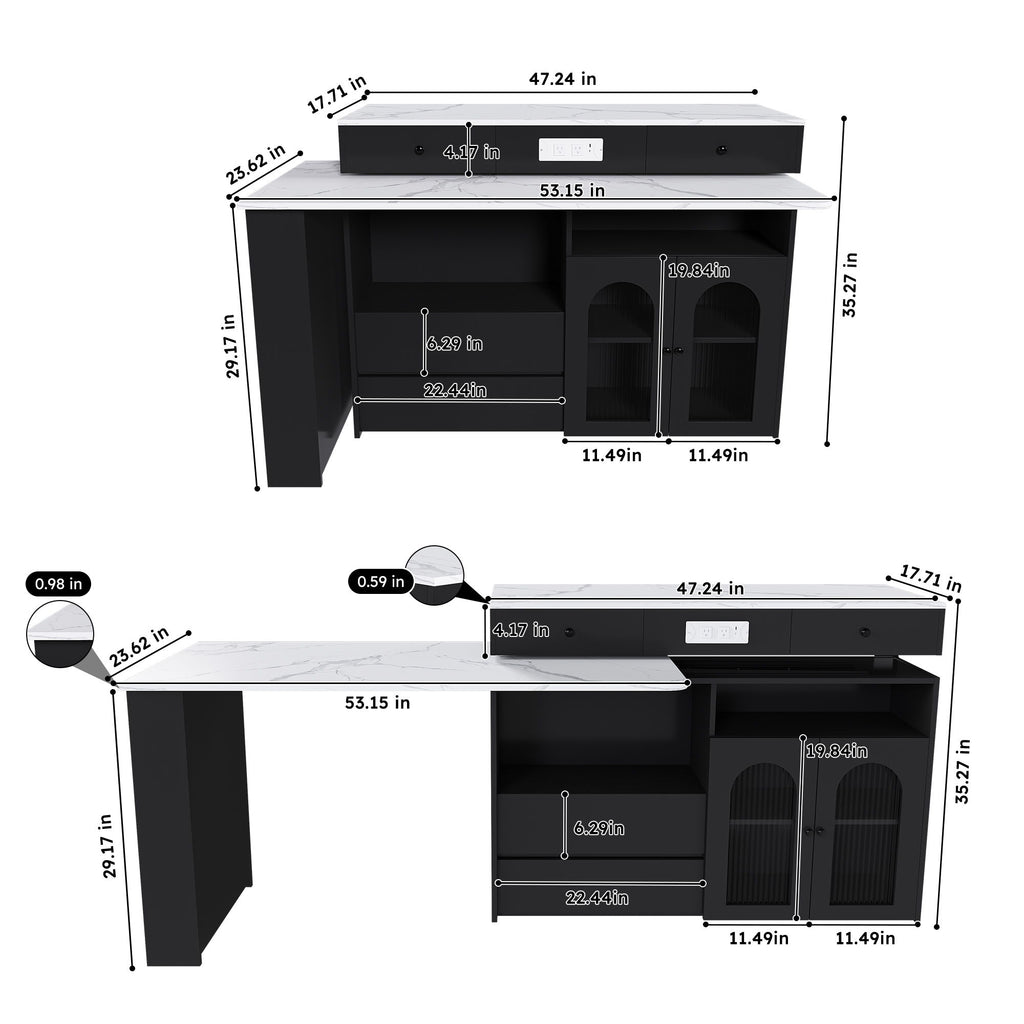 Kitchen Island With Extendable & Rotating Table