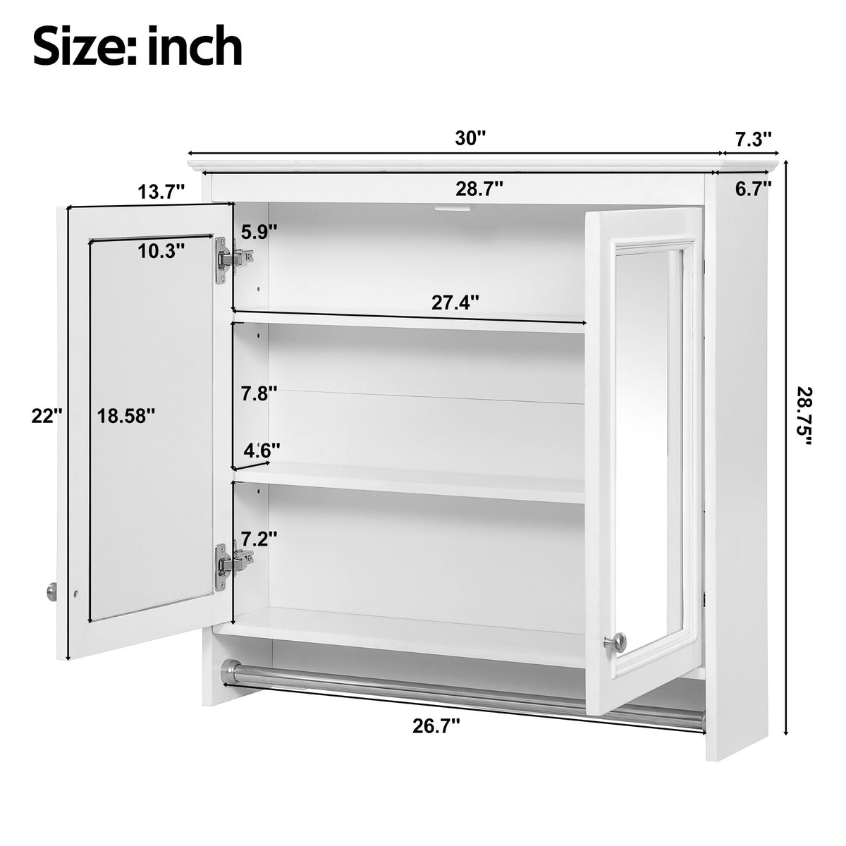 Modern Wall-Mounted Mirror Cabinet With Adjustable Shelves, Soft-Close Doors, High-Definition Mirror