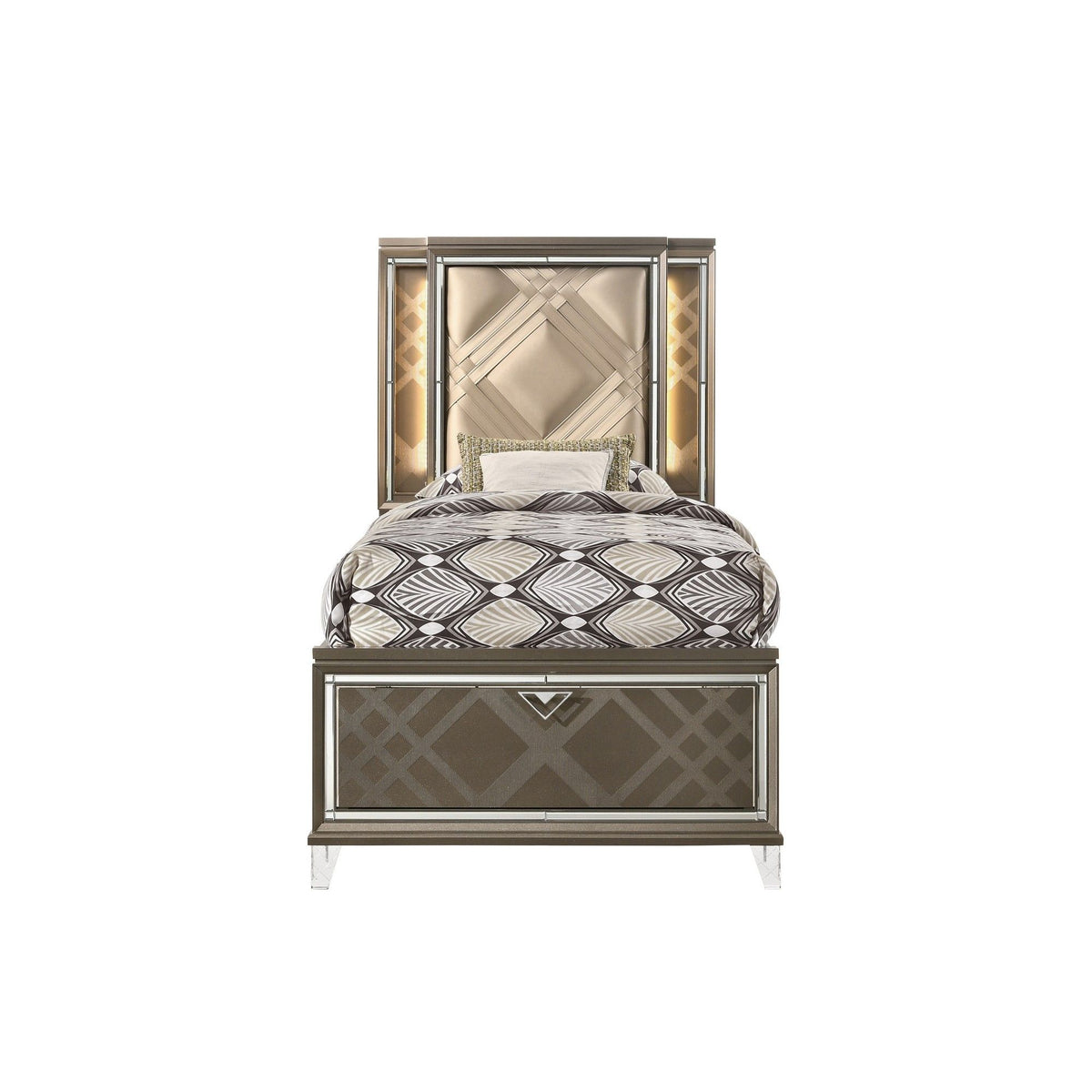 Skylar - Full Bed With LED & Storage - Dark Champagne