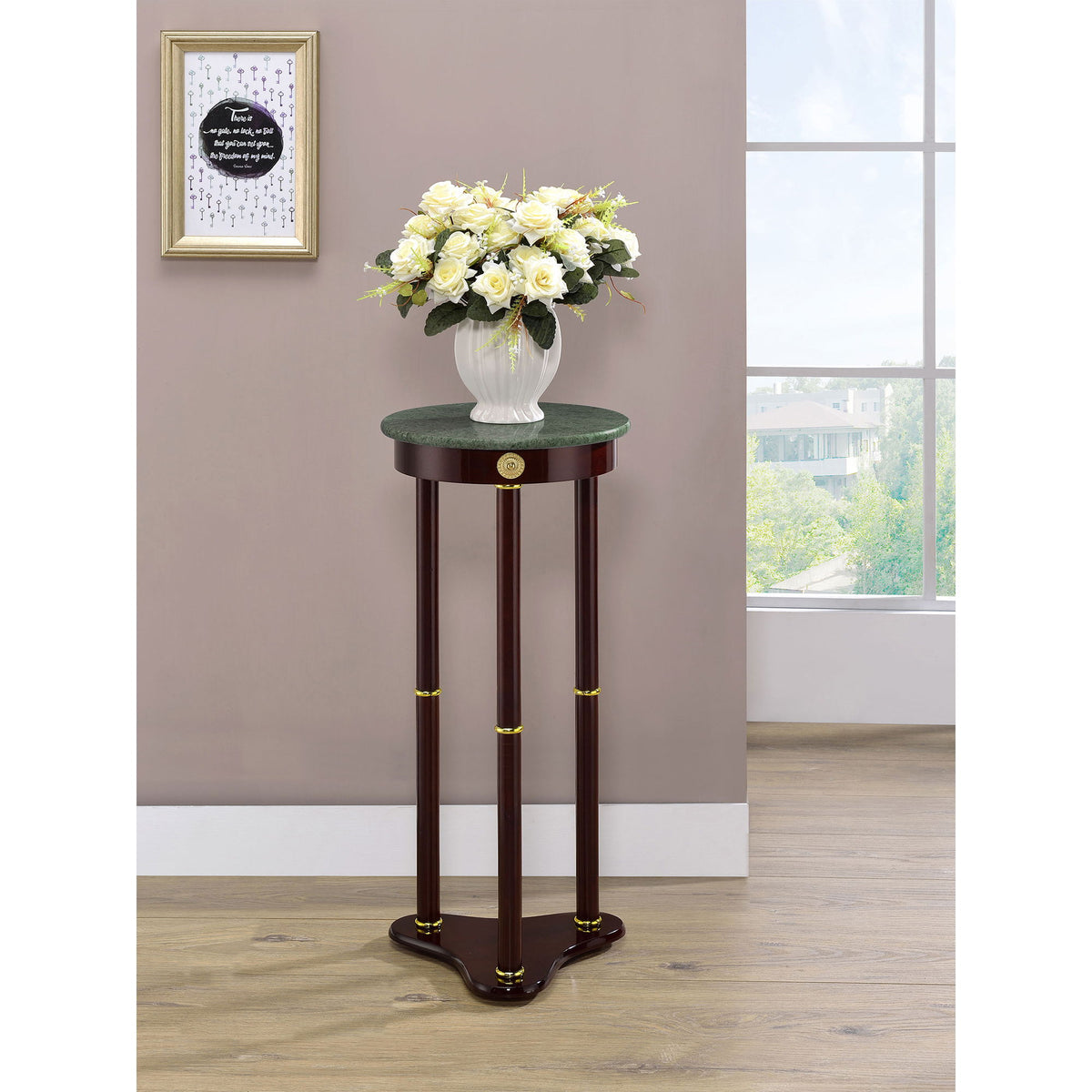 Elna - Accent Side Table With Round Top Plant Stand - Brown