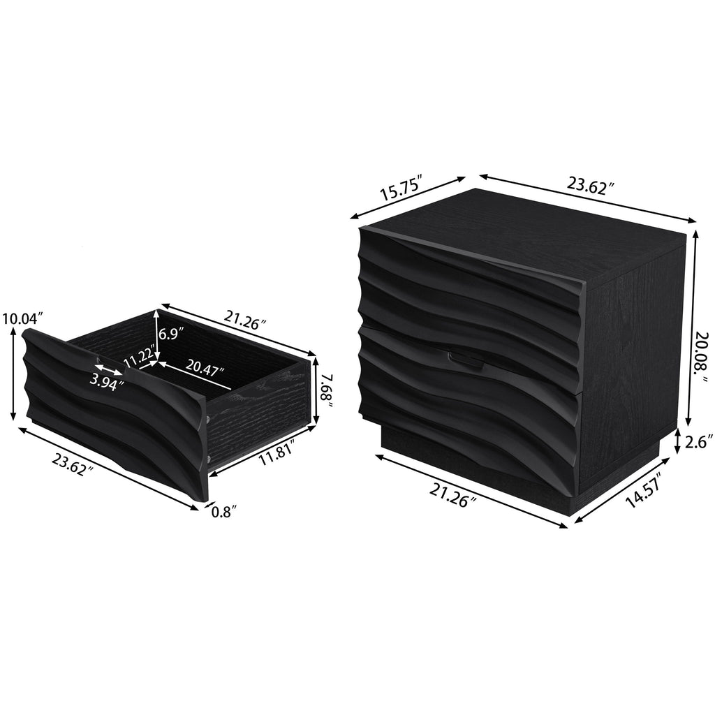Nightstands, Bedside Table With 2 Drawers (Set of 2) - Black