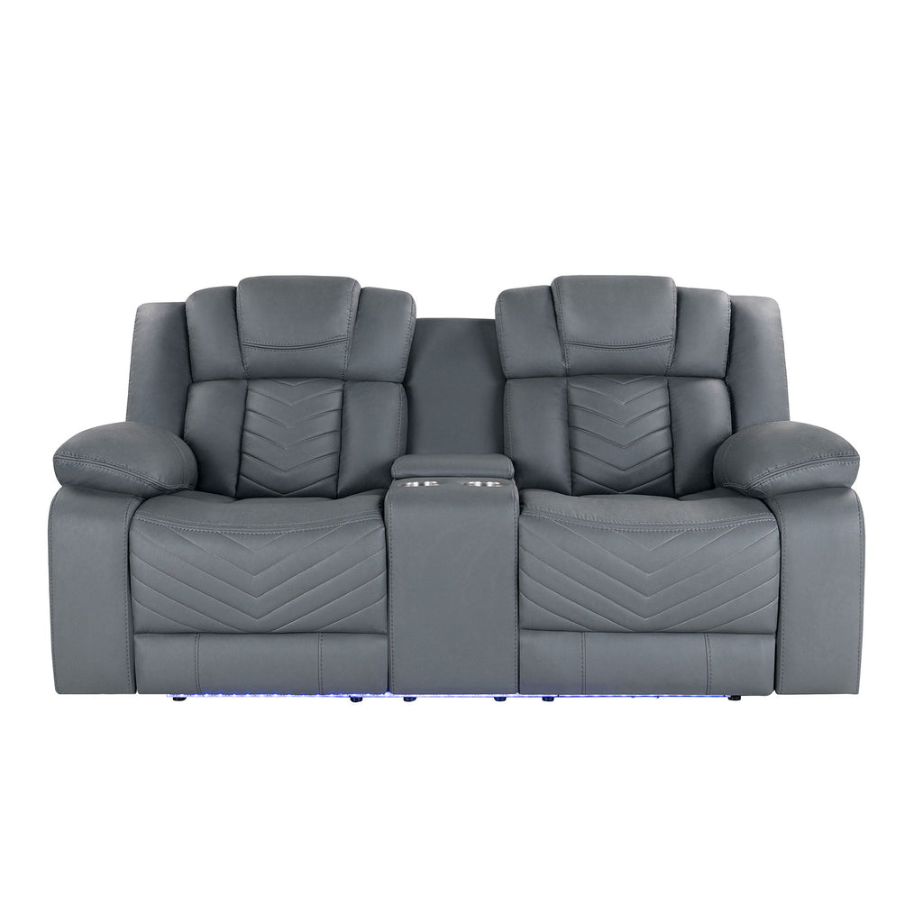 Raize - 10 Power Console Reclining Loveseat With LED And Immersive Sound - Gray