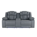 Raize - 10 Power Console Reclining Loveseat With LED And Immersive Sound - Gray
