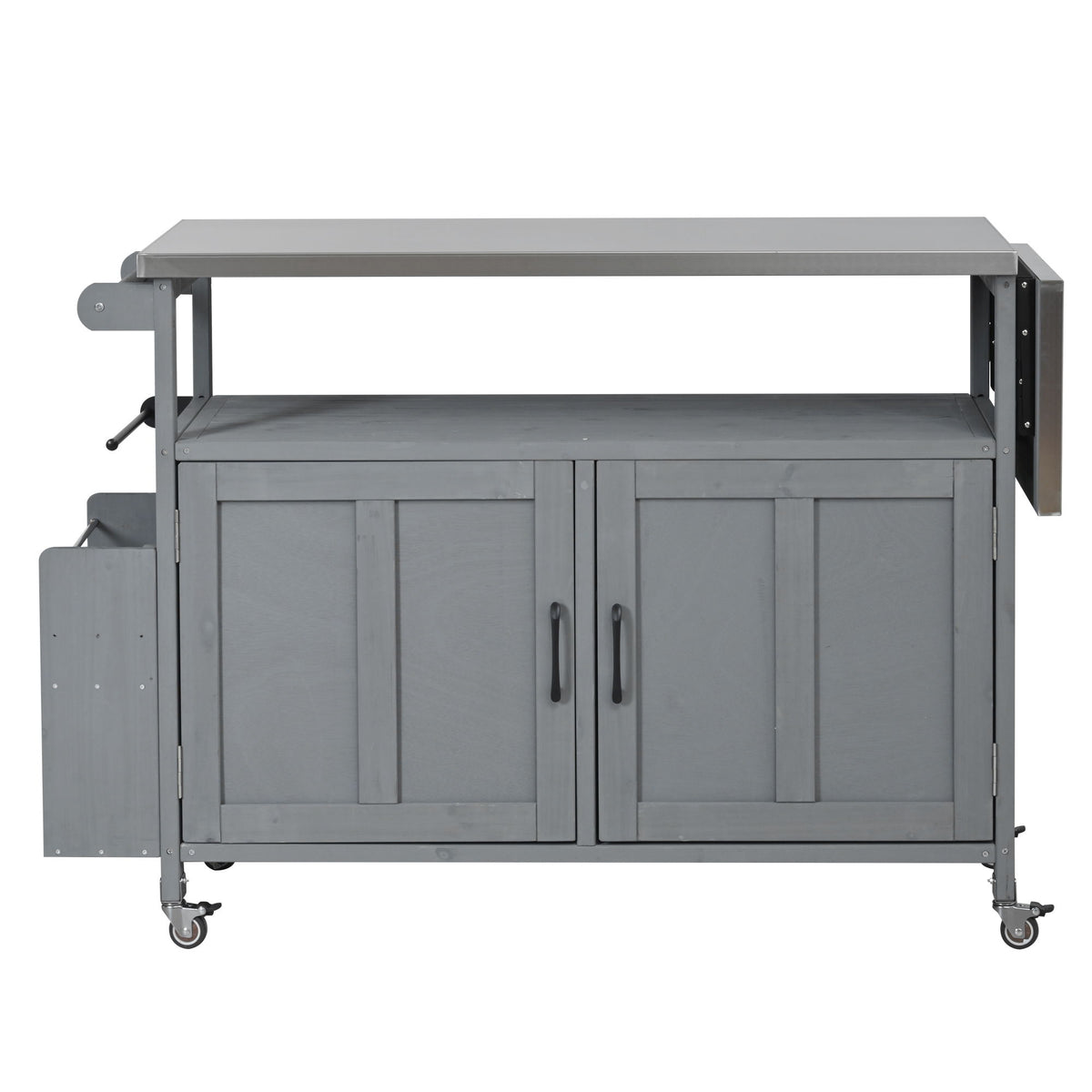 Foldable Outdoor Kitchen Island With Lockable Wheels, Storage Cabinet And Towel Rack For Patio