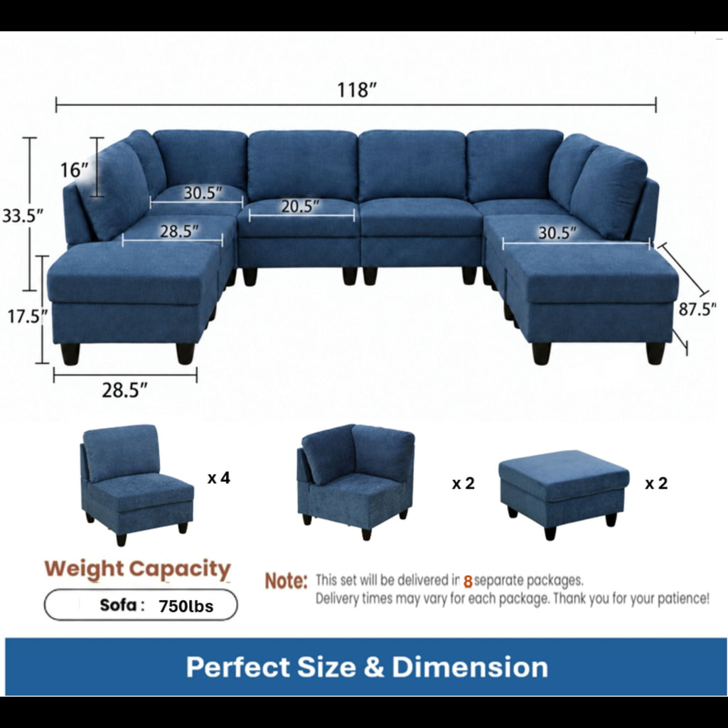8 Piece Modular U - Shape Sectional Sofa