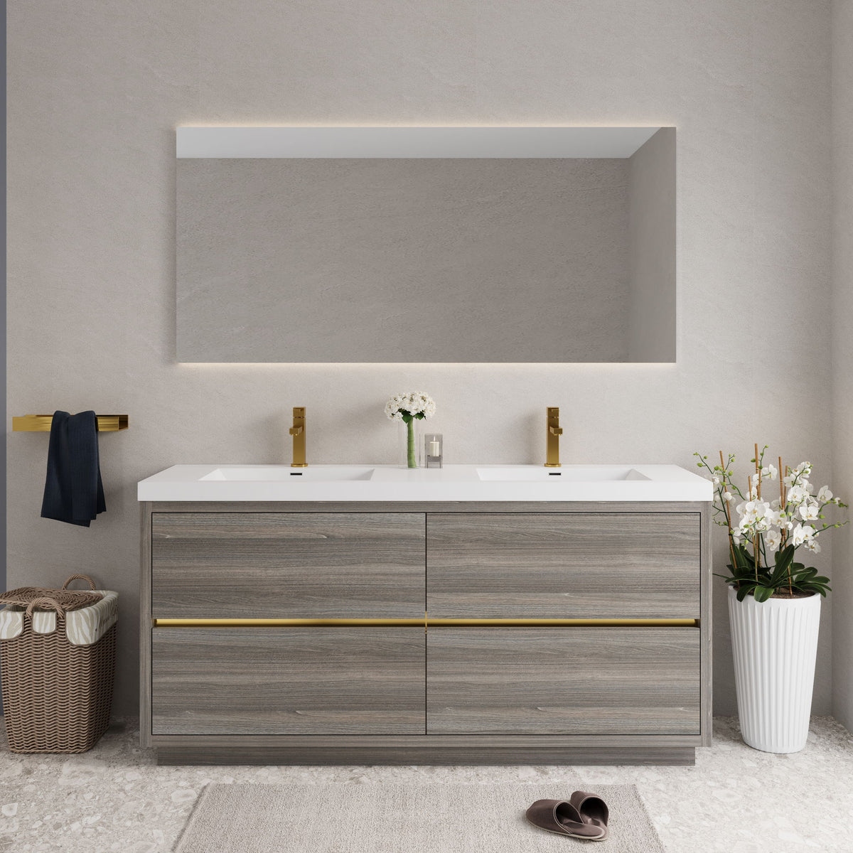 Bathin Freestanding Bathroom Vanity With Double Sinks, Bathroom Storage Vanity Cabinet With Stone Resin Countertop And Soft Close Drawers