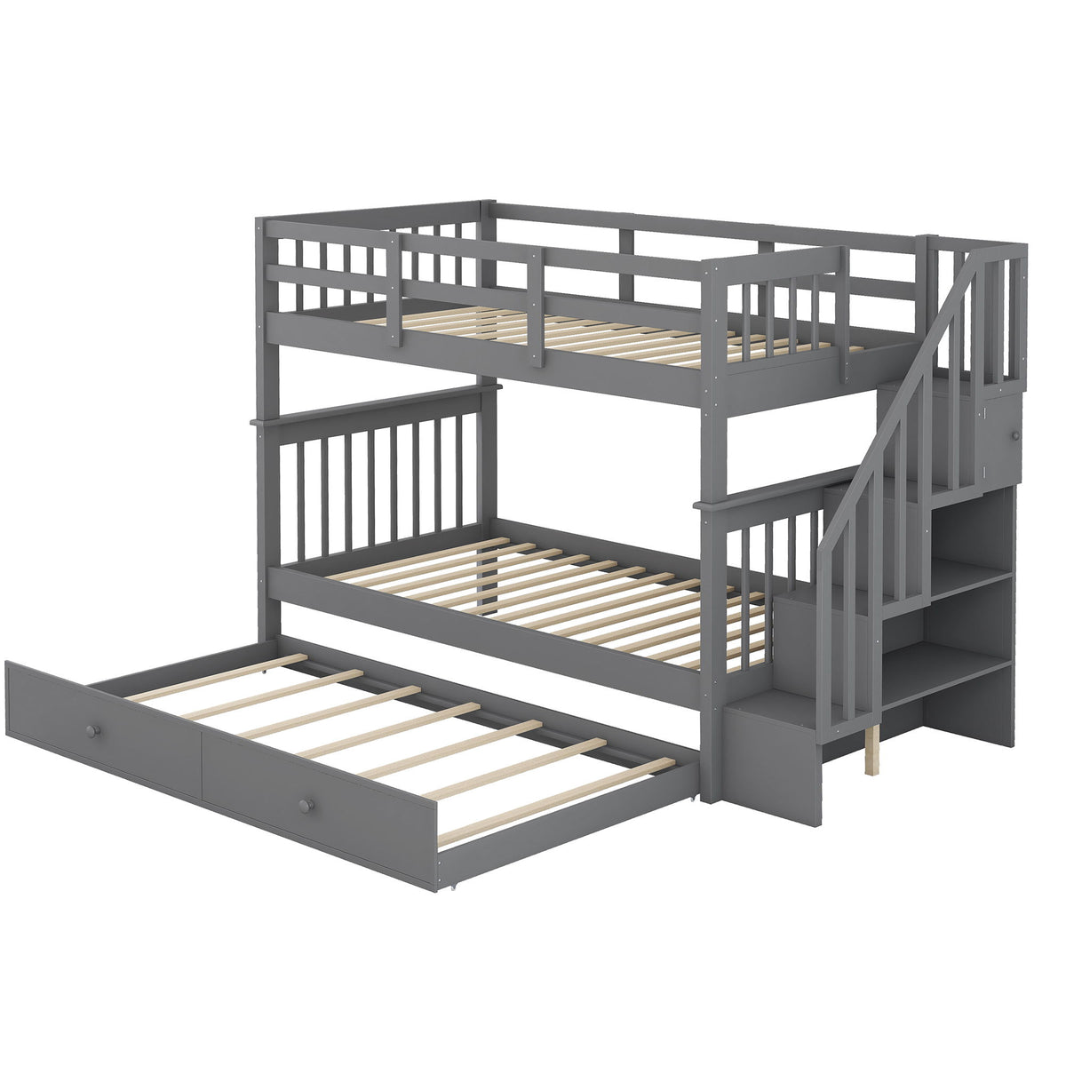Stairway Bunk Bed & Storage And Guard Rail For Bedroom