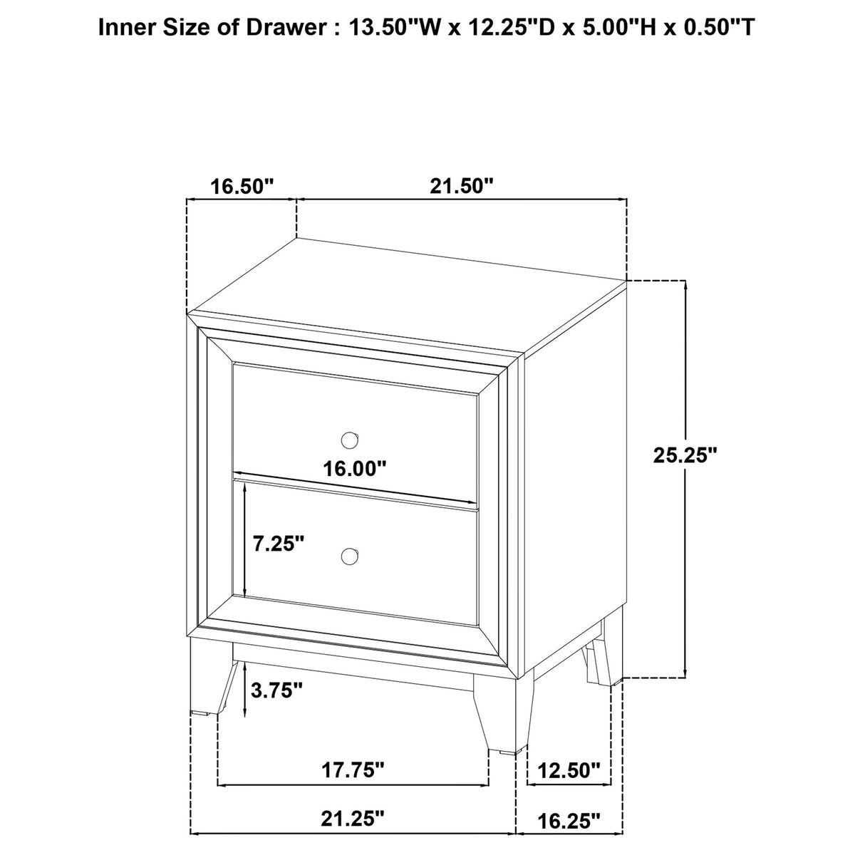 Anza - 2 Drawer Nightstand Bedside Table With Smooth Storage - Walnut