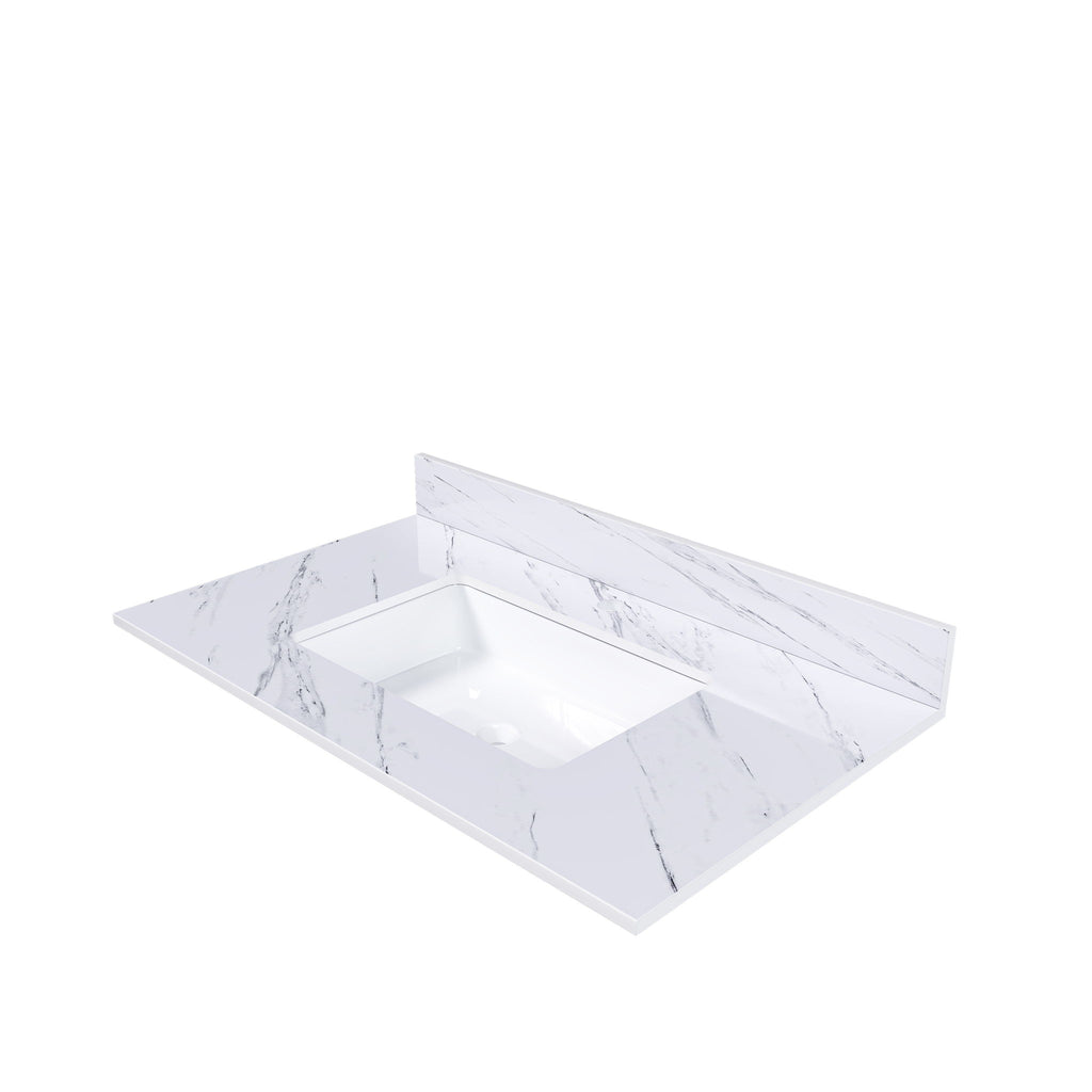 Bianco Carrara Venato Marble Vanity Top With Pre Drilled Faucet Hole And Undermount Sink