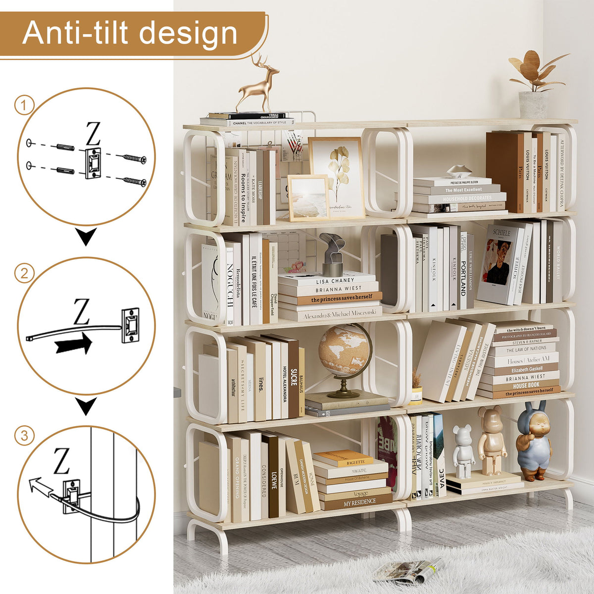 5 Tier Industrial Bookshelf, Tall Bookcase With Open Design, Vintage Storage Organizer