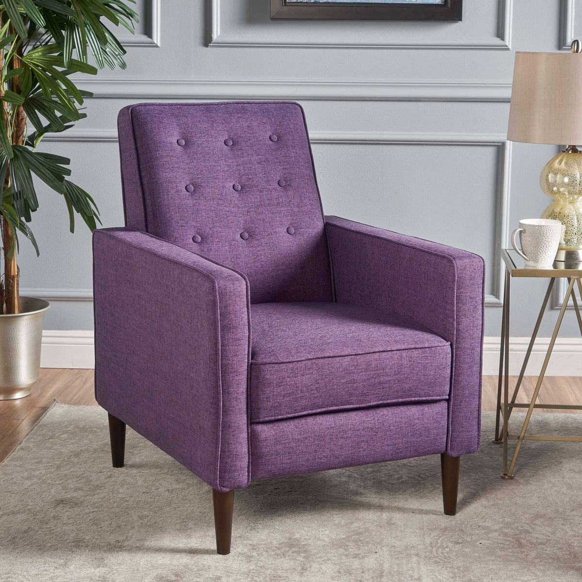 Mid-Century Modern Recliner With Button Tufted Waffle Stitch