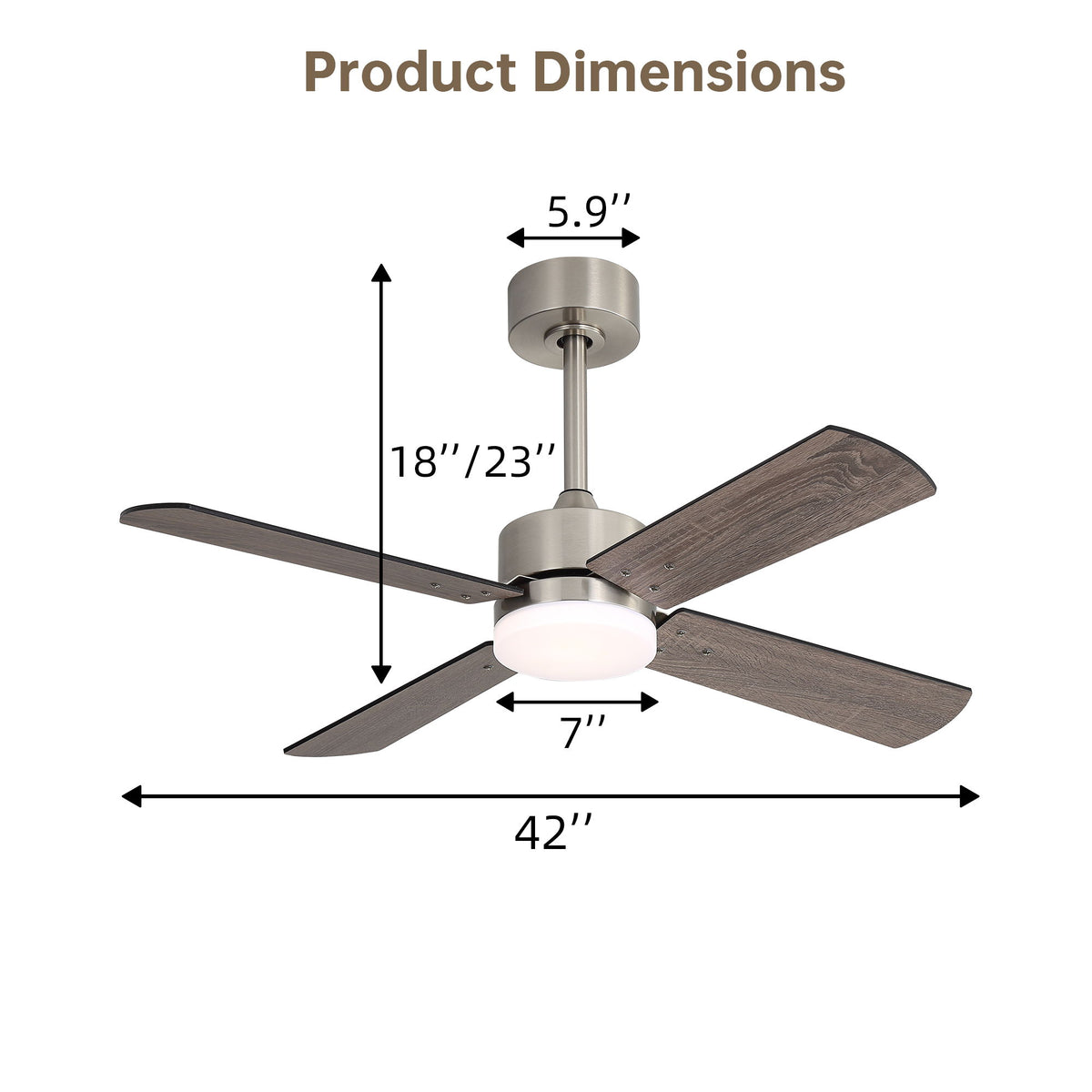 42" Ceiling Fan With Light And Memory Function, DC Reversible Motor, 4 Blades