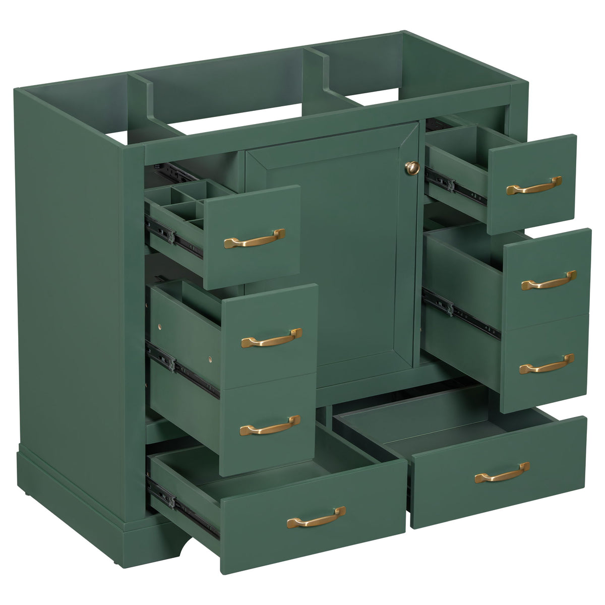 Modern Bathroom Vanity Base Only, 6 Drawer Storage With Adjustable Shelf