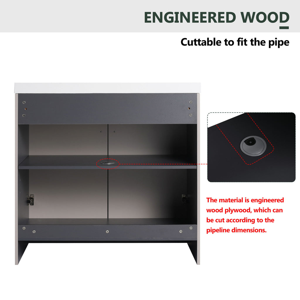 Contemporary Freestanding Bathroom Vanity With Resin Sink & Soft-Close Cabinet Doors