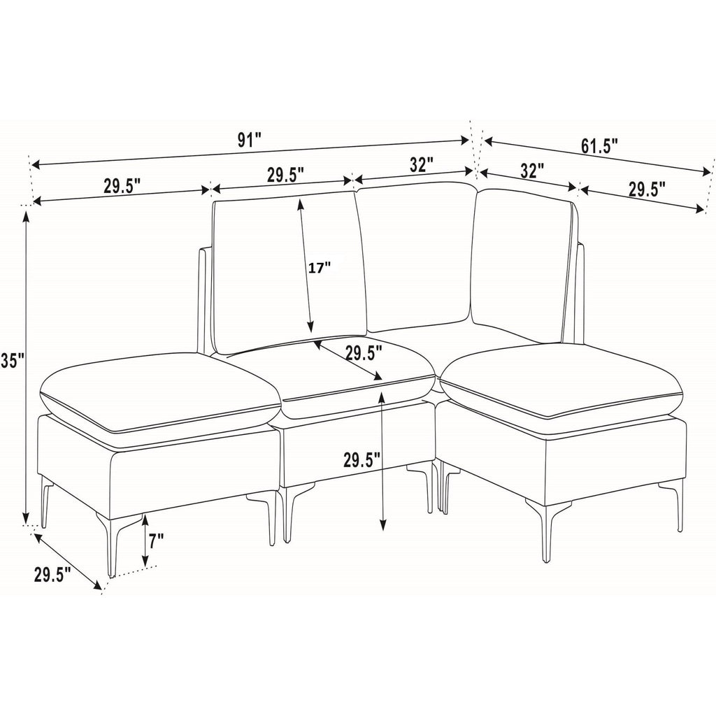 Upholstered Modular Sectional With Tall Legs, Medium Firm Seat