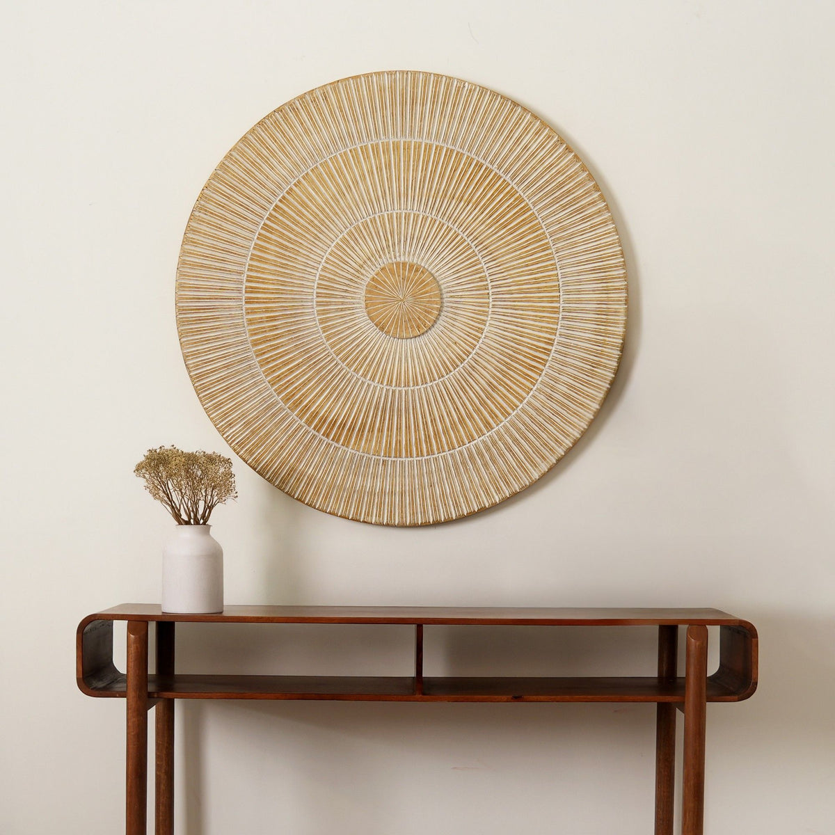 Handcarved Vintage Wheel Wall Decor - Brown / Antique White