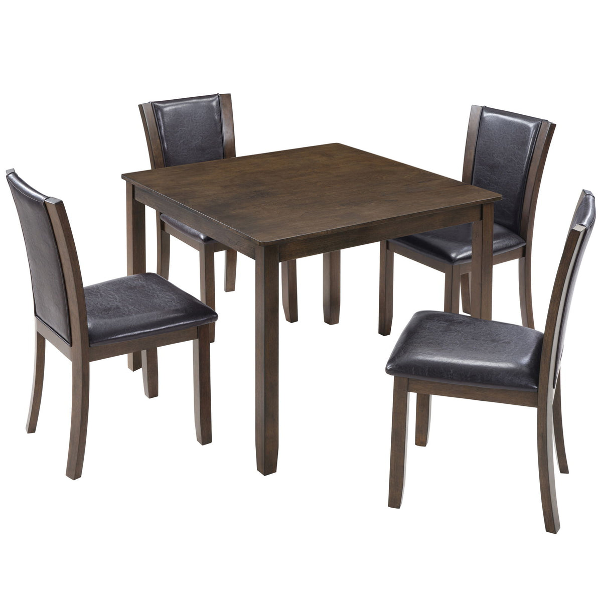 5 Piece Dining Table Set With Chairs - Dark Walnut