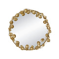 Round Metal Wall Mirror With en Leaf Accents, Modern Decor Mirror For Living Room Entryway Hallway - Gold