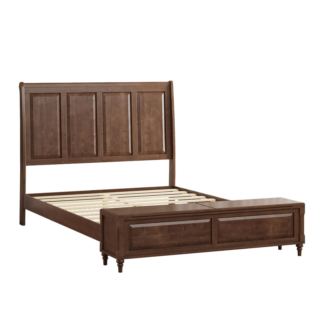 Sleigh Bed Frame With Tall Headboard And Storage Bench