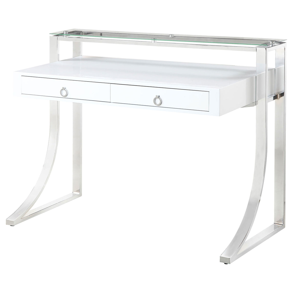 Serrano - 2 Drawer Writing Desk With Polished And Tempered Glass Hutch - Glossy White