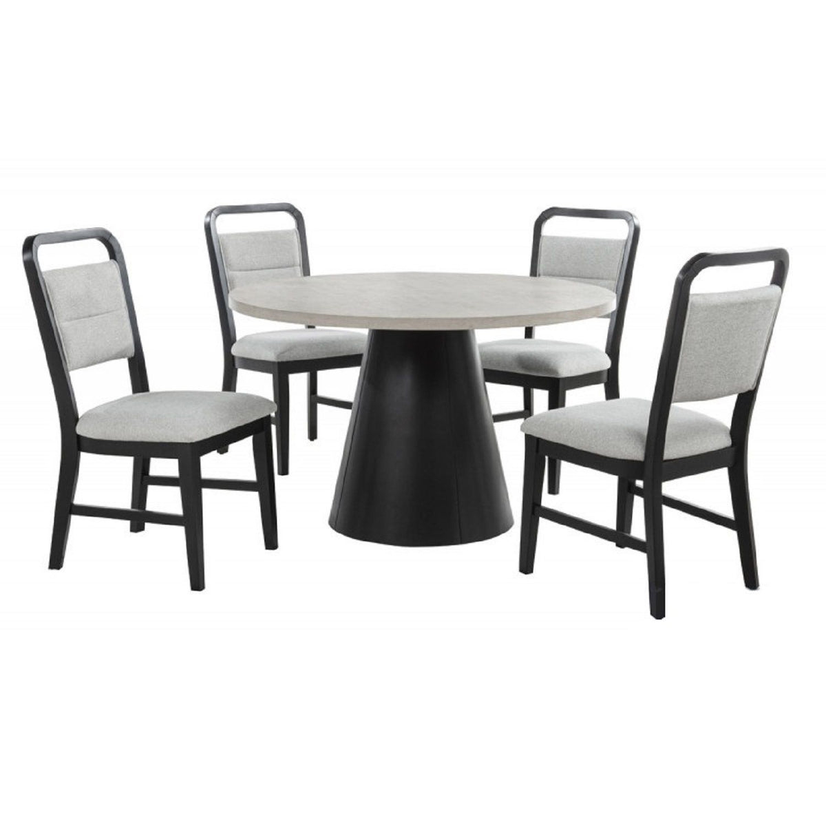 Dining Set With Round Table And 4 Upholstered Chairs - Black / Gray