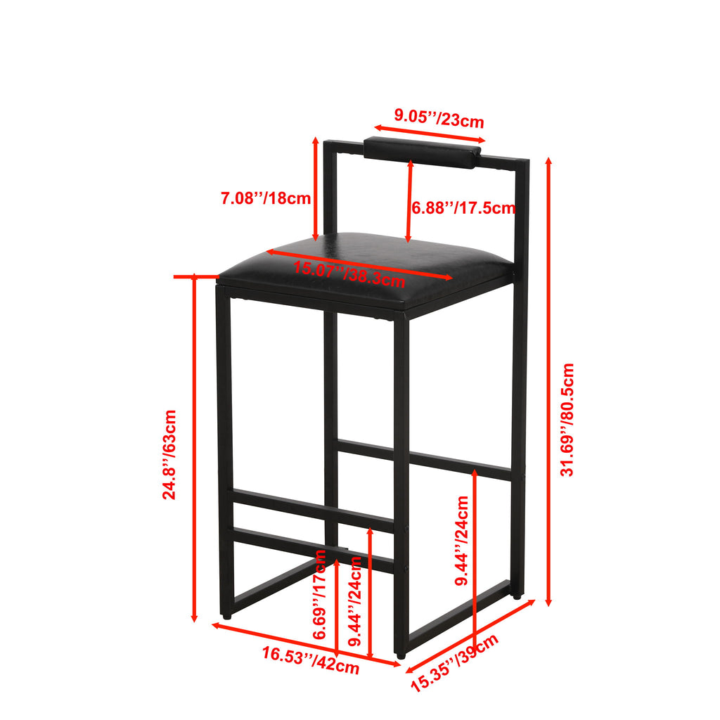 Elegant Bar Stool Set With Backrest And Footrest, Counter Height (Set of 2)