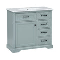 Bathroom Vanity With Ceramic Sink, Freestanding Design, 2 Tip Out Drawers, Soft Close Hinges - Gray