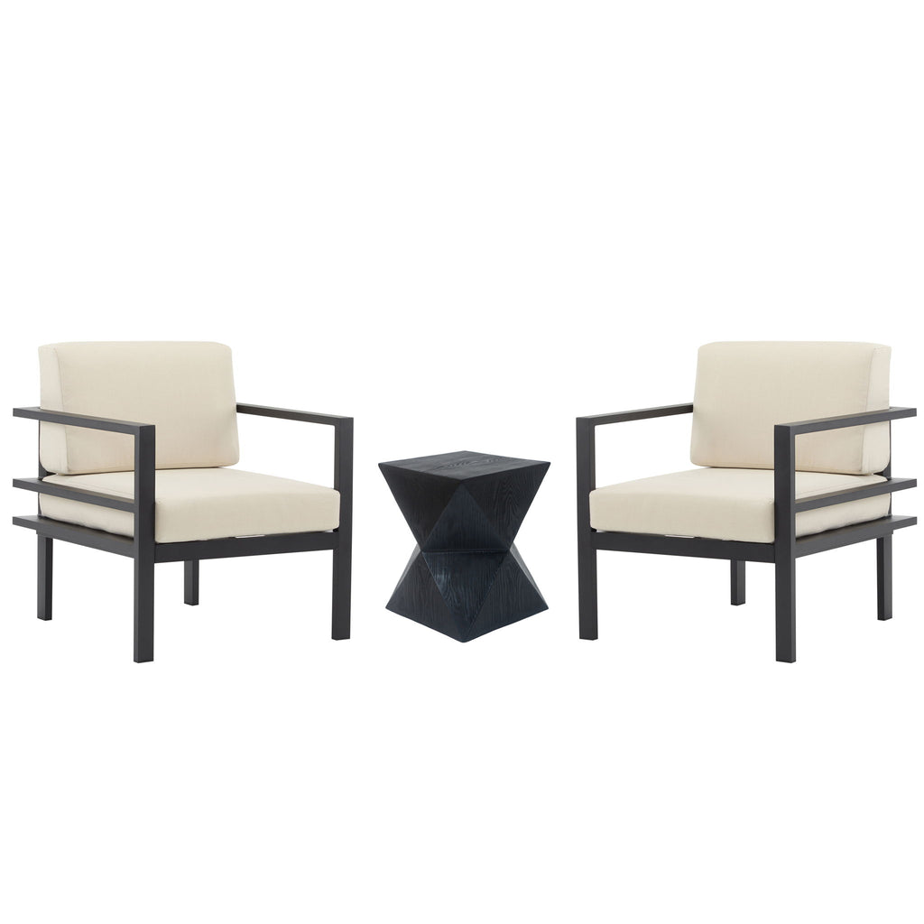 Modern 3 Piece Outdoor Patio Seating Set With Aluminum Frame And Weather Resistant Cushions - Beige / Gray
