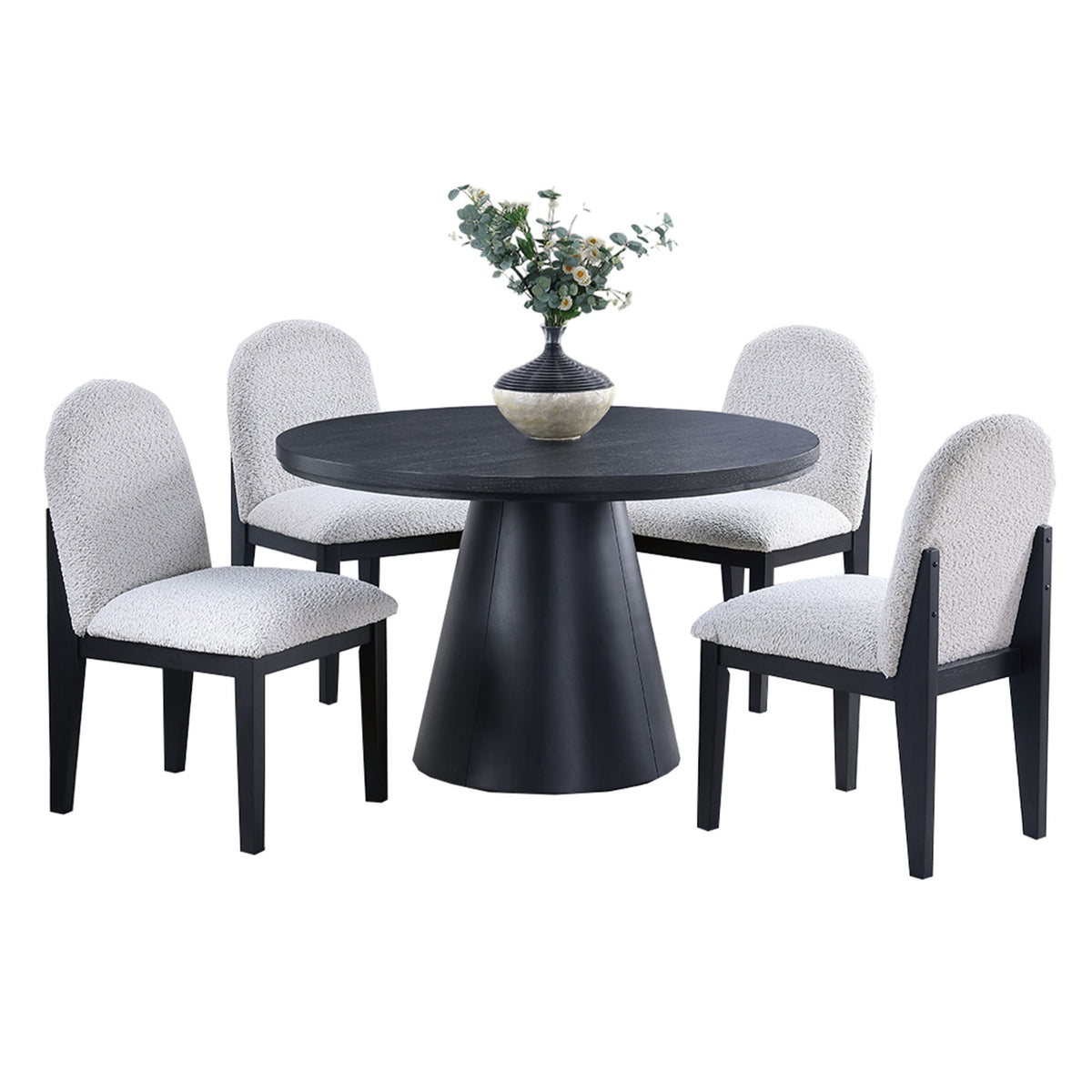 5 Piece Round Dining Set With With Chairs - Black / White