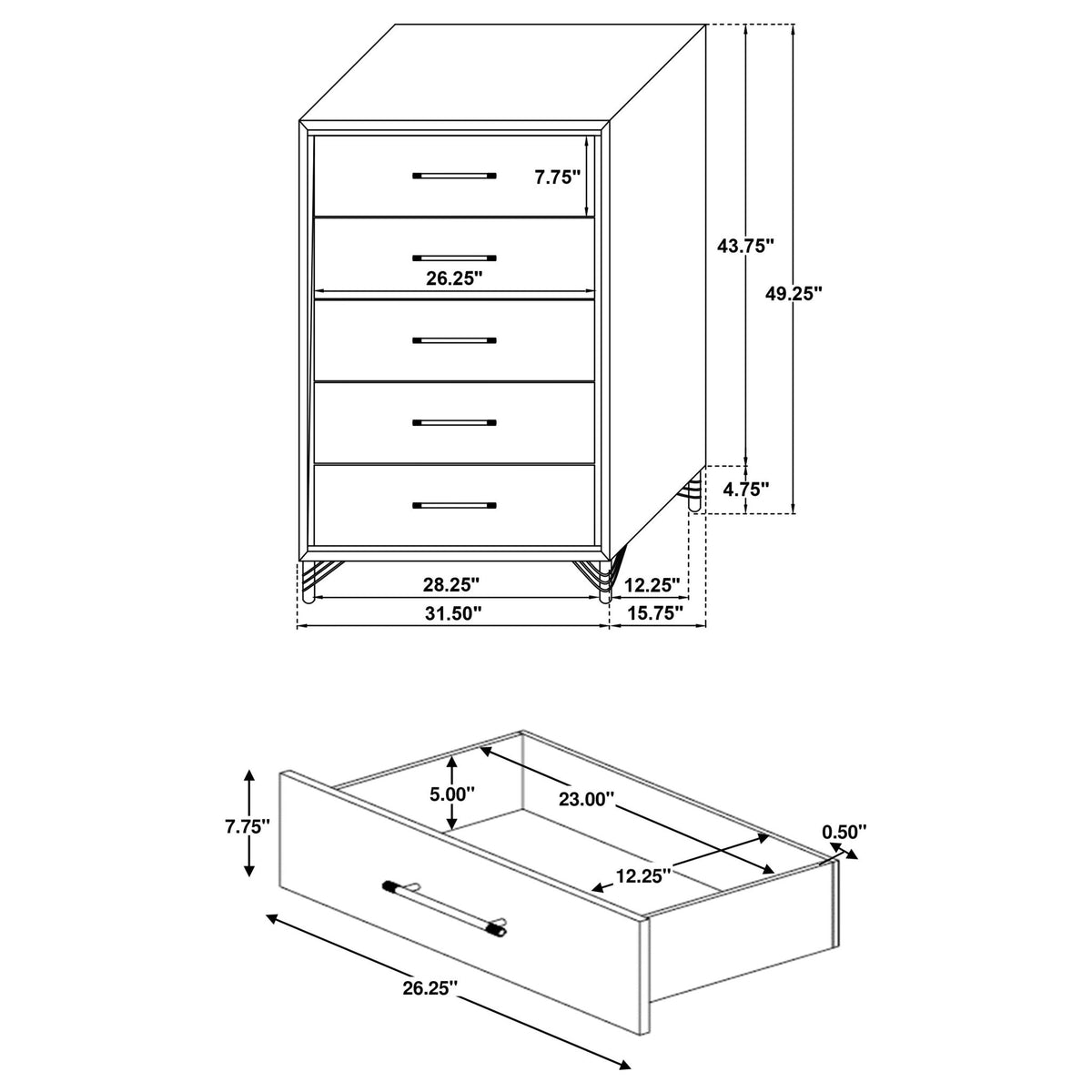Chesney - 5 Drawer Chest With Trim - White