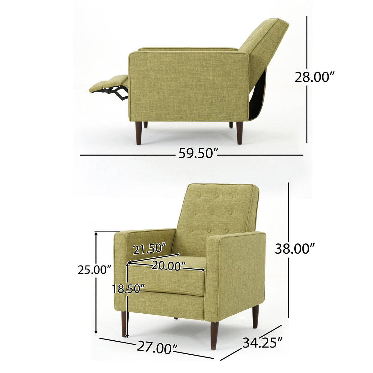 Mid-Century Modern Recliner With Button Tufted Waffle Stitch