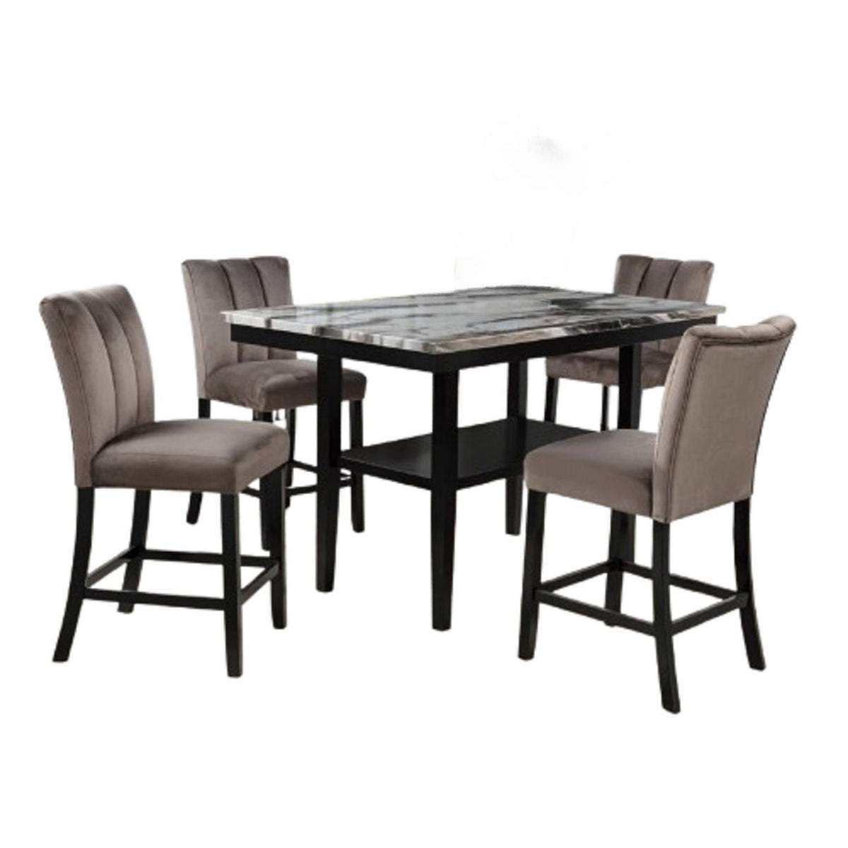 5 Piece Counter Dining Set With Table, Chairs - Black / Brown