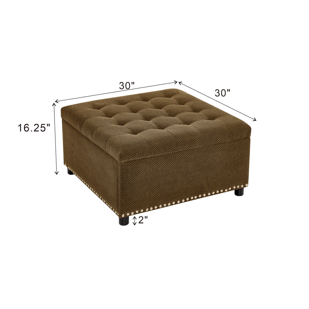 Square Tufted Storage Ottoman With Nailhead Trim