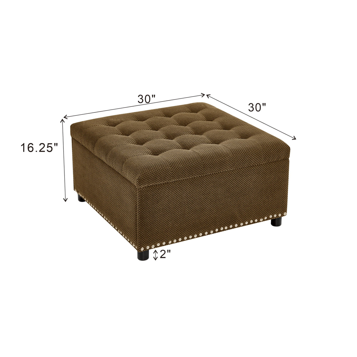 Square Tufted Storage Ottoman With Nailhead Trim