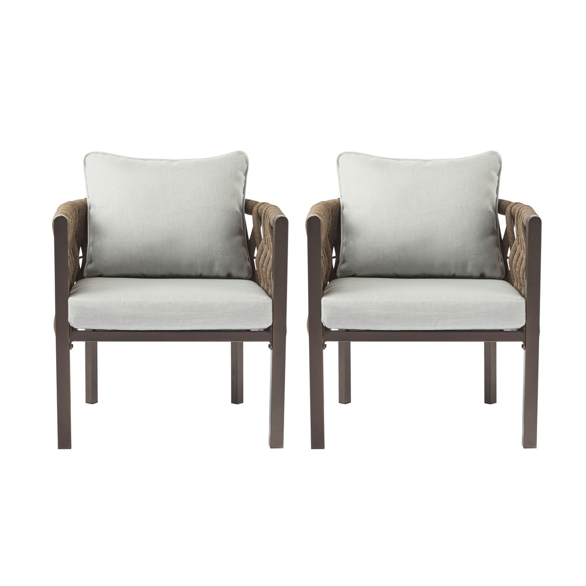 2 Pieces Outdoor Metal Patio Club Chair, Patio Furniture Arm Chair With Cushion, Modern Outdoor Furniture Deep Seating For Porch, Garden, Backyard, Balcony - Brown / Light Gray