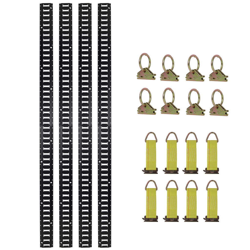 Heavy Duty E Track Tie-Down Rail Kit With O-Ring Anchors And Rope Tie Offs
