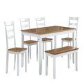 6 Piece Dining Set Table With 4 Side Chairs And Bench - Light Brown / White