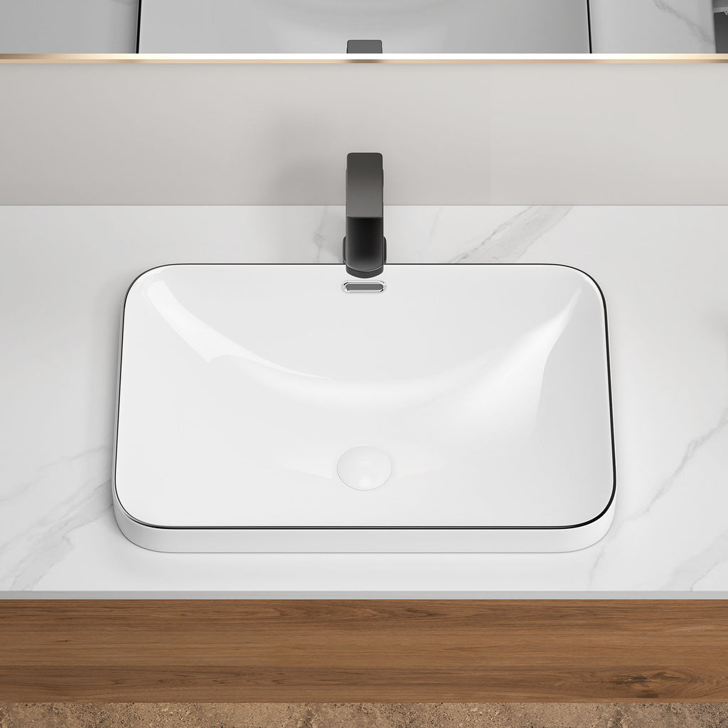 Undermount Bathroom Sink, Vessel Basin For Vanity Countertop - Milk White / Black