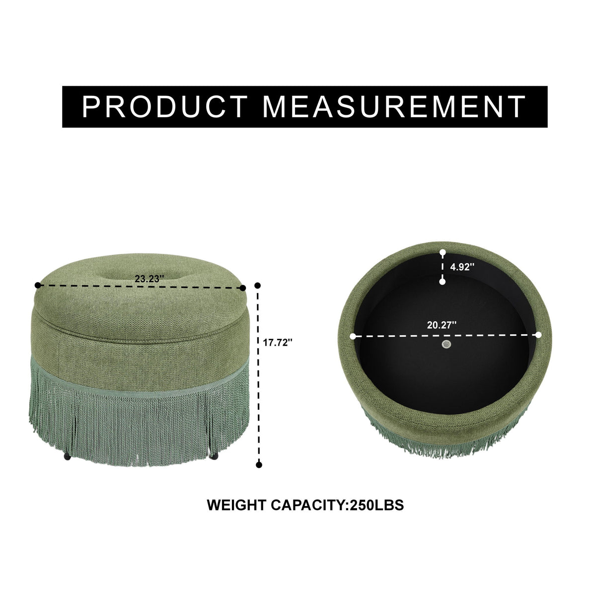 Round Storage Ottoman With Tassel, Decorative Accent Pouf For Living Room