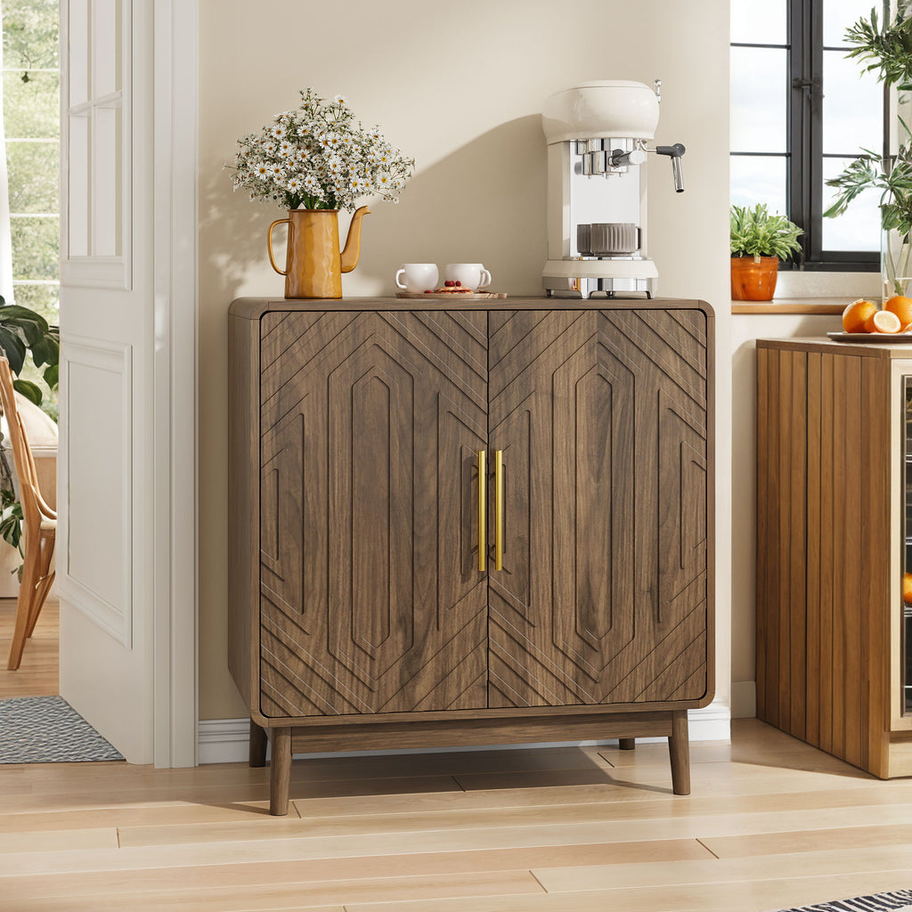Sideboard Buffet Cabinet With Carved Doors And Adjustable Layer Board