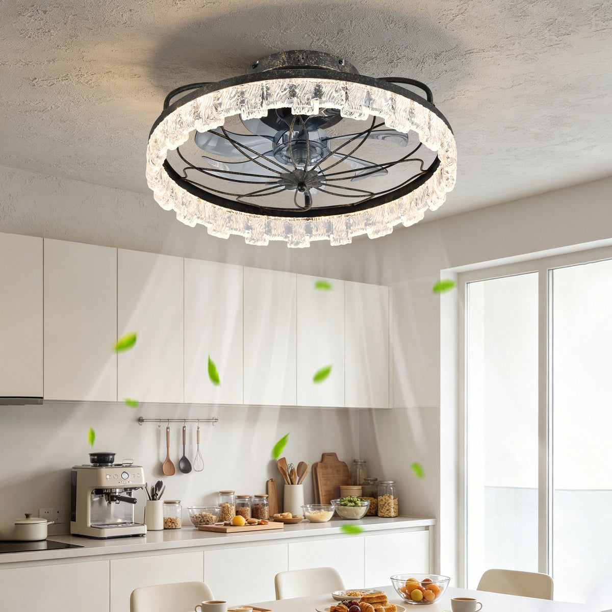 21" Caged Ceiling Fan With Remote Controlled Acrylic LED Lights - Antique Black