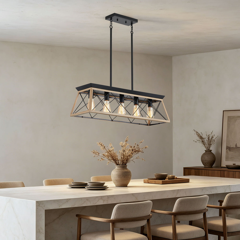 Chandelier Pendant Light For Dining Room Kitchen, 5 Light Fixture With Adjustable Height