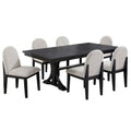 7 Piece Dining Set, Table And 6 Side Chairs, Table With Trestle Base - Black / Charcoal / White