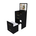 3 In 1 Vanity Desk With Open Top Mirror, Glass Desktop Makeup Set With 3 Drawers, Compact Dressing Table For Bedroom - Black
