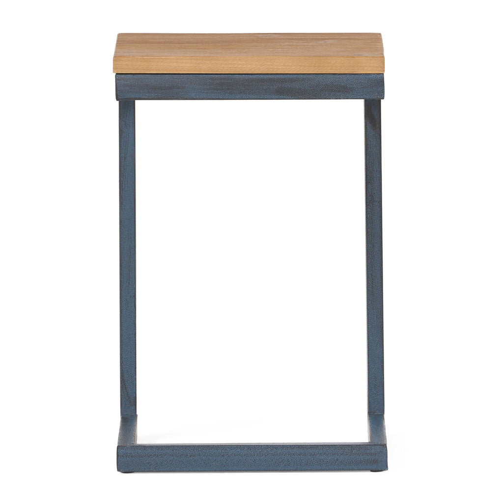 Small C Shaped End Table With Iron Base And Fir Wood Top - Black