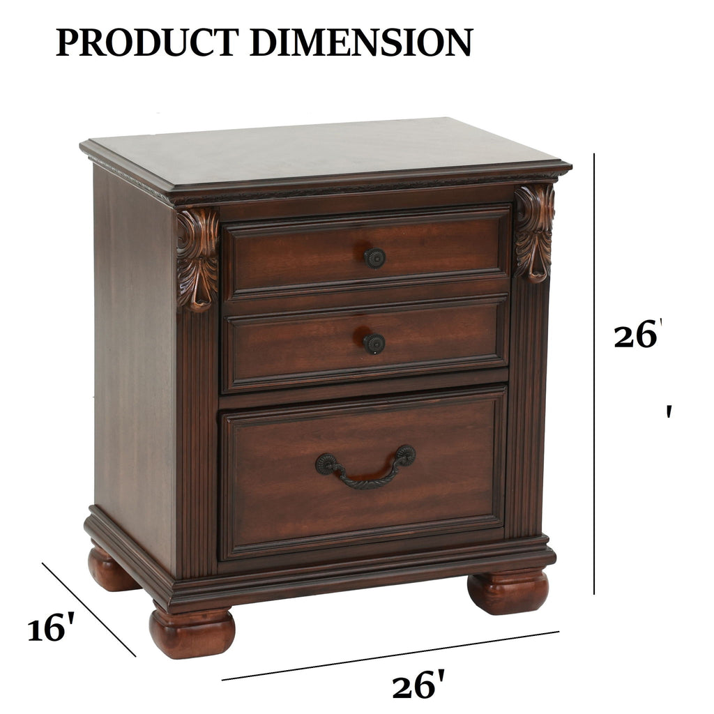 3 Piece Bedroom Set, Traditional Bed With 2 Nightstands